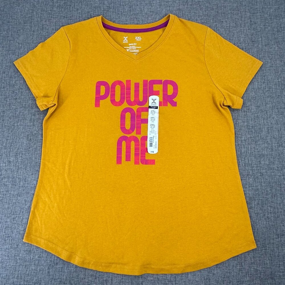 NEW! Xersion Big Girls‎ T-Shirt "Power Of Me" 2XL Cotton Blend Quick Dry V-Neck